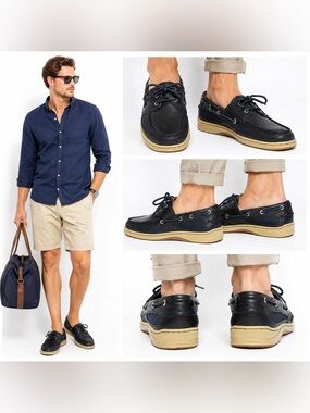 Sebago Men’s Leather Navy Lace-Up Deck Boat Casual Shoes Size US 8